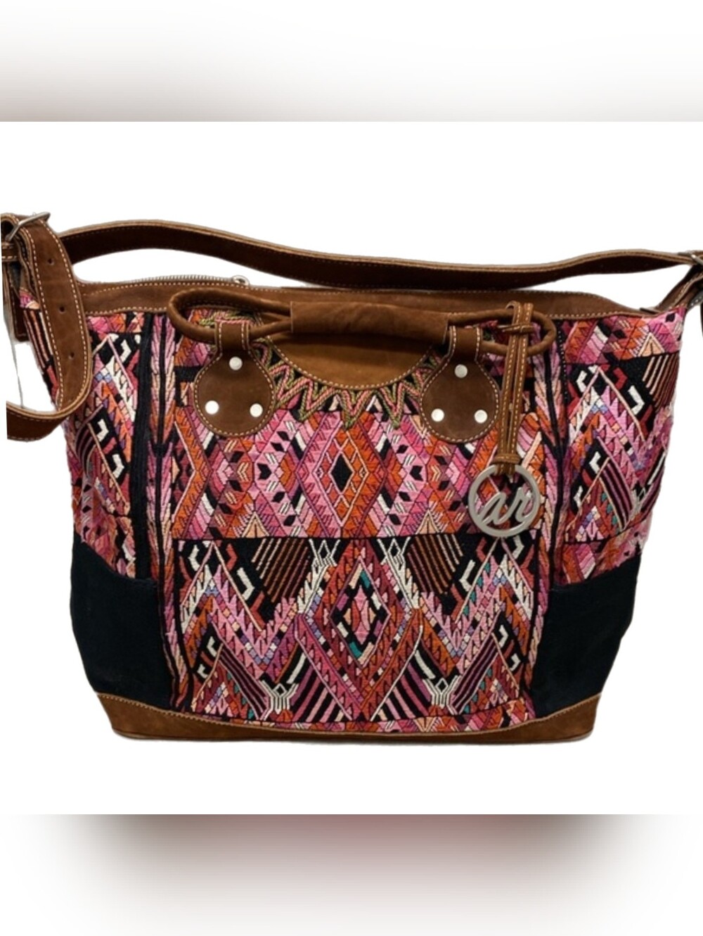 NWOT "Arloom" Huipil Handwoven Weekender Bag-Leather Trim